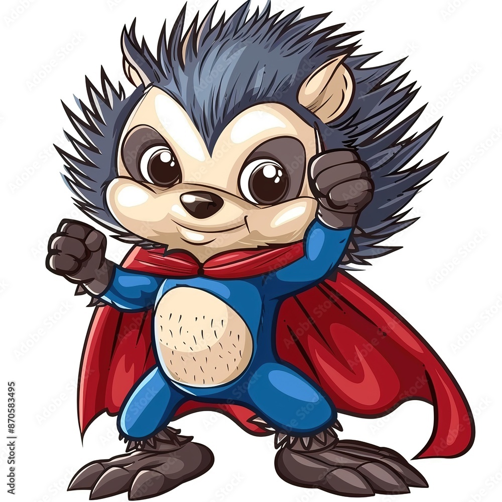 Fototapeta premium Porcupine superhero cartoon isolated whitebackground