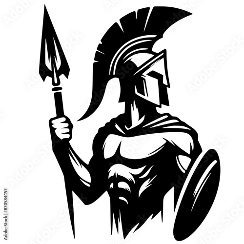 Silhouette of spartan holding a spear