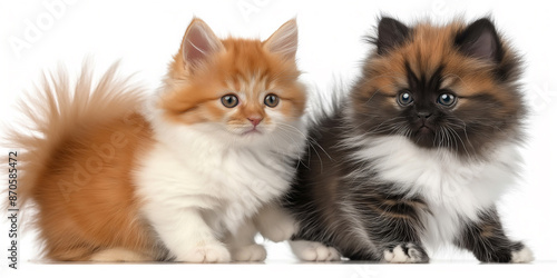 Adorable Feline Duo: Fluffy Kittens Posing Together with Playful Charm © SongMin