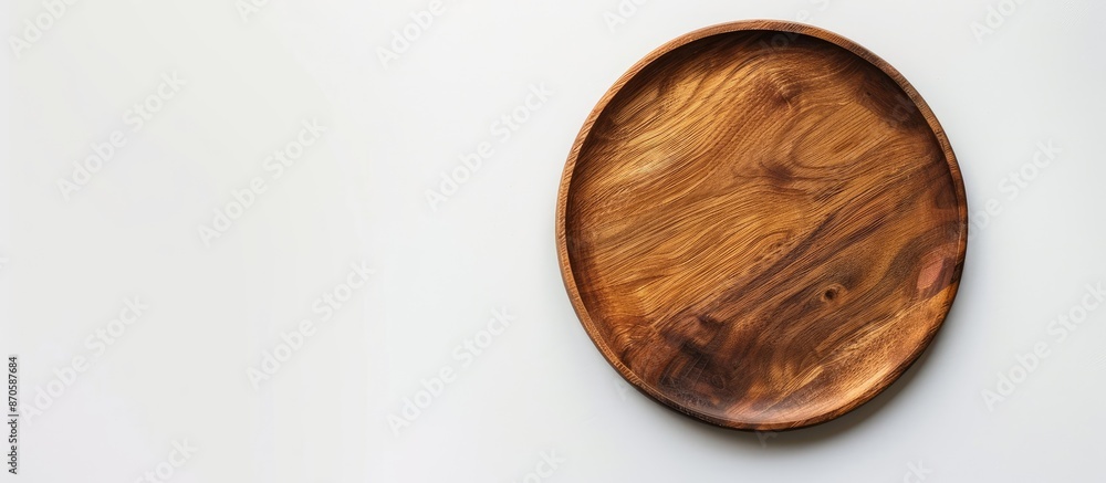 Copy space image featuring a wooden plate against a white backdrop. Copy space image featuring a wooden plate against a white backdrop.