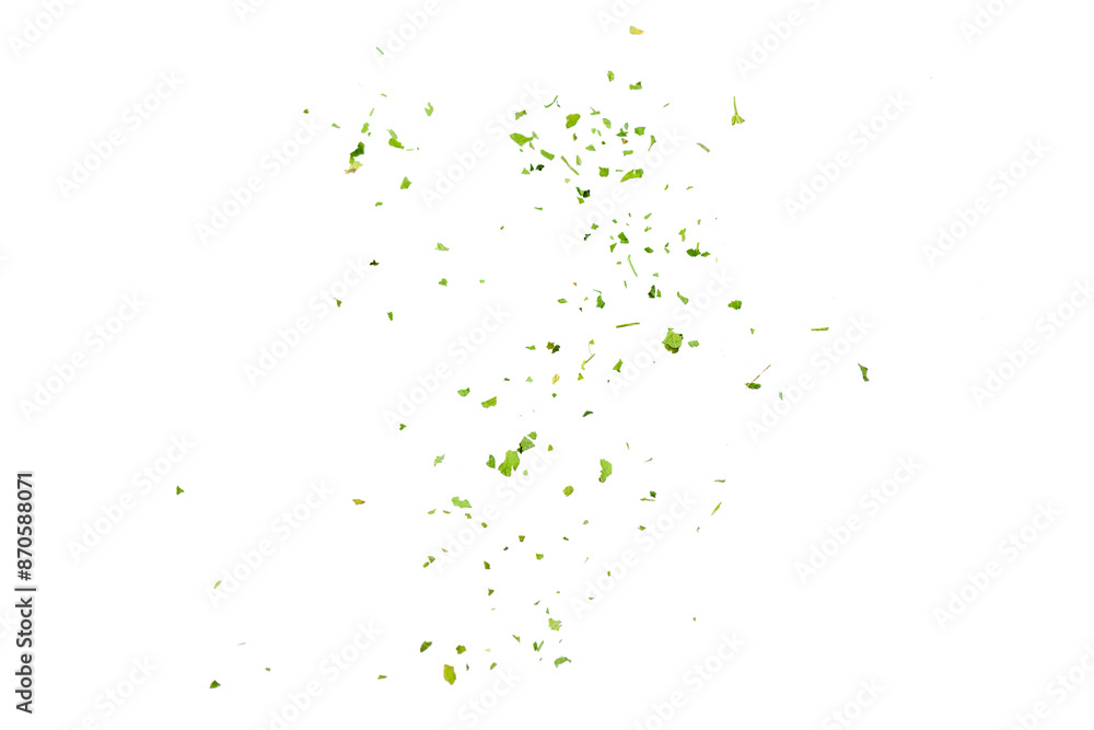 Chopped dry parsley leaves, pile isolated on white background, top view Chopped dry parsley leaves, pile isolated on white background, top view