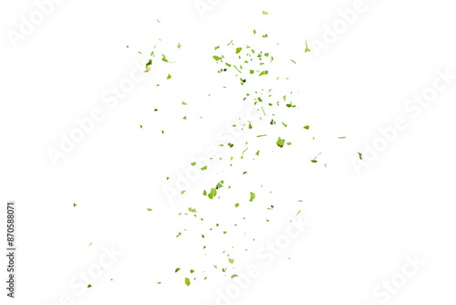 Chopped dry parsley leaves, pile isolated on white background, top view