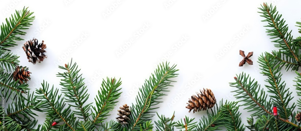 Festive Christmas border featuring fresh fir branches with space for text within the image. image with copy space Festive Christmas border featuring fresh fir branches with space for text within the image. image with copy space