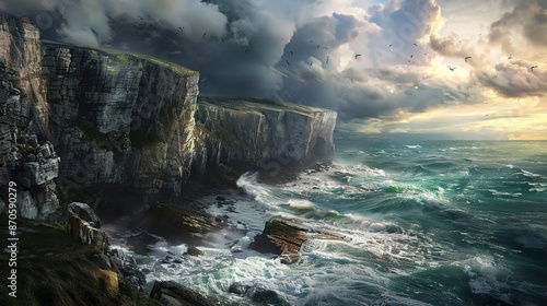 Majestic Rugged Coastline: Dramatic Cliffs and Stormy Waves