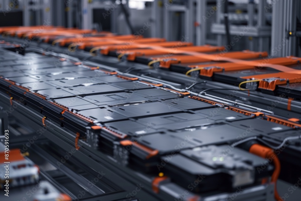 Witness the innovation behind electric vehicles with studio isolate shots capturing the mass production assembly line of battery cells. Witness the innovation behind electric vehicles with studio isolate shots capturing the mass production assembly line of battery cells.