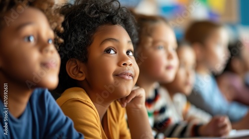 Interested elementary school students in the classroom