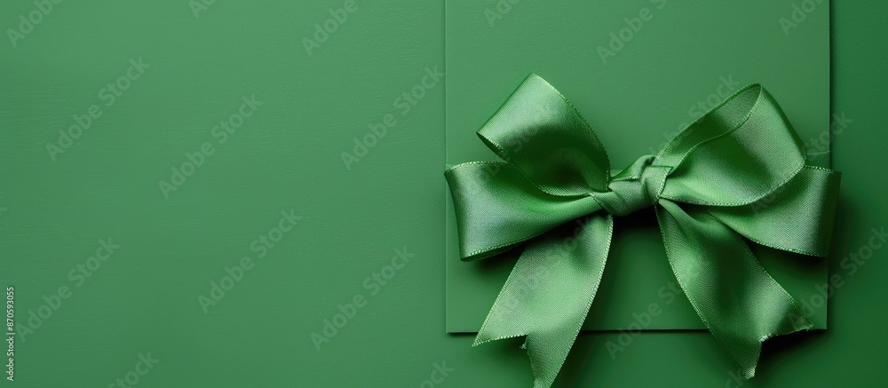 An elegant card with a tied bow on a vibrant green backdrop, ideal for displaying a photograph in the copy space image. An elegant card with a tied bow on a vibrant green backdrop, ideal for displaying a photograph in the copy space image.
