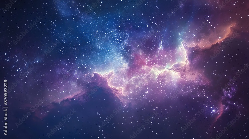 Fototapeta premium Cosmic Serenity - Starry Sky with Nebulous Clouds and Galaxies