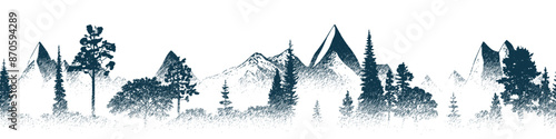 Vector sketch, mountains and forest, imitation of a pencil drawing	
