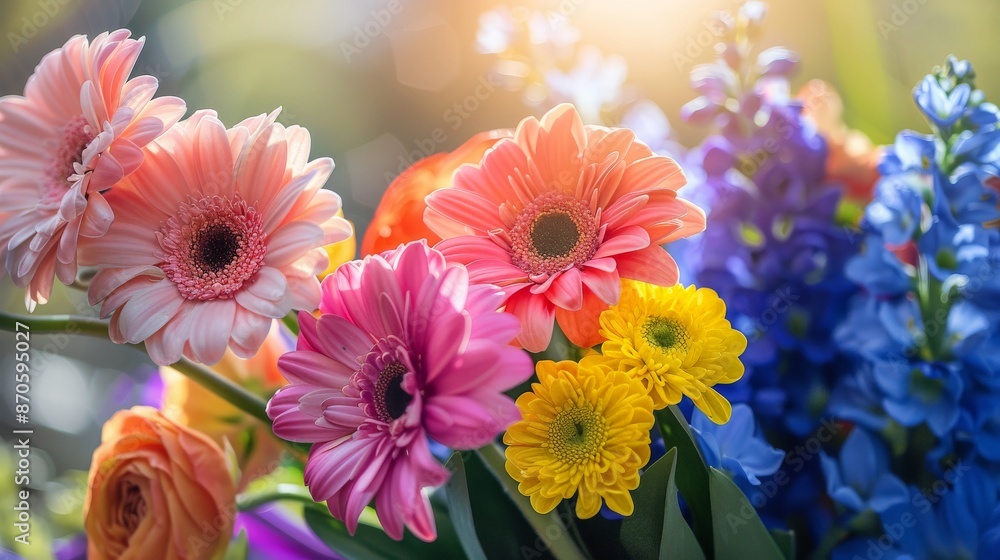 Colorful Bouquet of Flowers with Sunbeams Colorful Bouquet of Flowers with Sunbeams