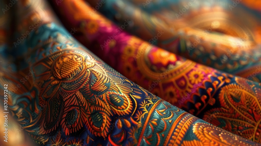 Close-up of Indian Brahm texture, high resolution, intricate and vibrant patterns, rich colors, traditional design, captivating and detailed Close-up of Indian Brahm texture, high resolution, intricate and vibrant patterns, rich colors, traditional design, captivating and detailed