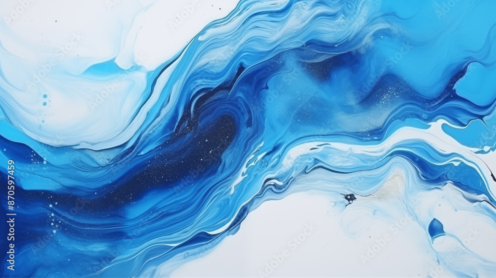 A painting of a blue wave with white streaks A painting of a blue wave with white streaks