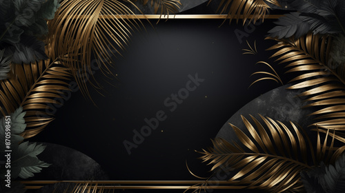 A black background with gold leaves and a gold frame