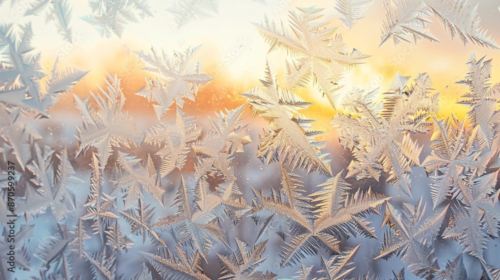 Serene Winter Morning: Close-up of Delicate Frost Patterns on Glass with Soft Morning Light Serene Winter Morning: Close-up of Delicate Frost Patterns on Glass with Soft Morning Light