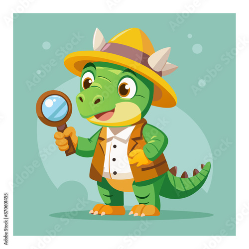 a-curious-dinosaur-paleontologist-with-a-magnifying glass  vector