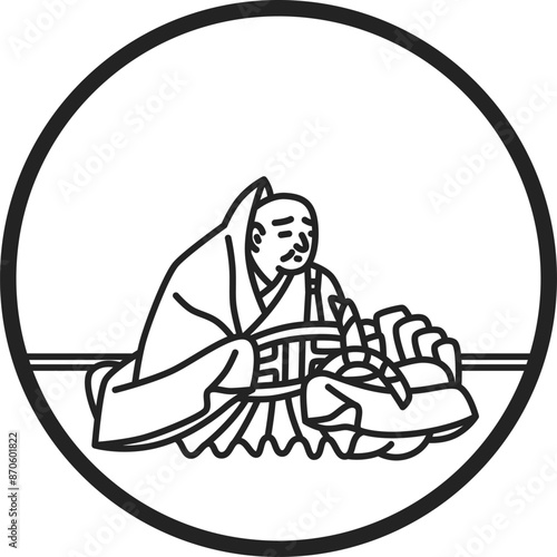 線画円形シンプル百人一首　素性法師