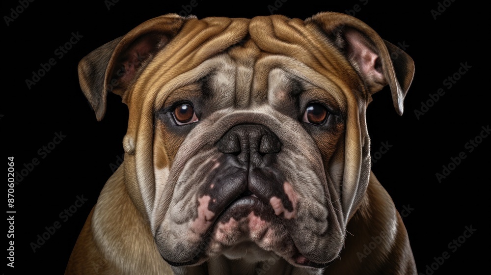 A loyal Bulldog with its wrinkled face, strong jaw, and gentle spirit, A loyal Bulldog with its wrinkled face, strong jaw, and gentle spirit,