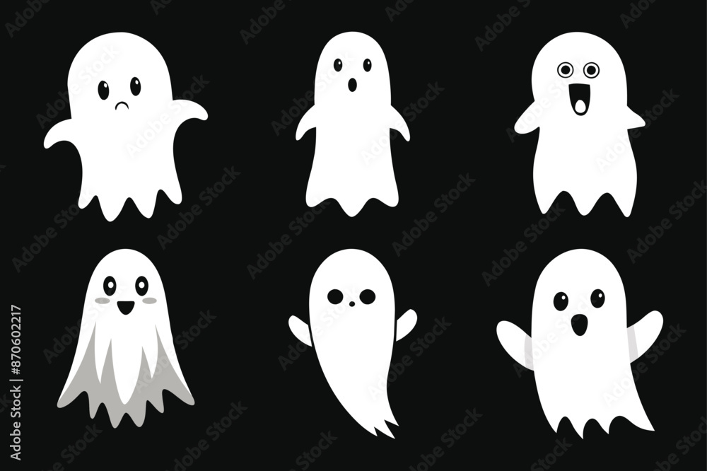Whimsical Haunts Isolated Halloween Ghost Vector Set Whimsical Haunts Isolated Halloween Ghost Vector Set
