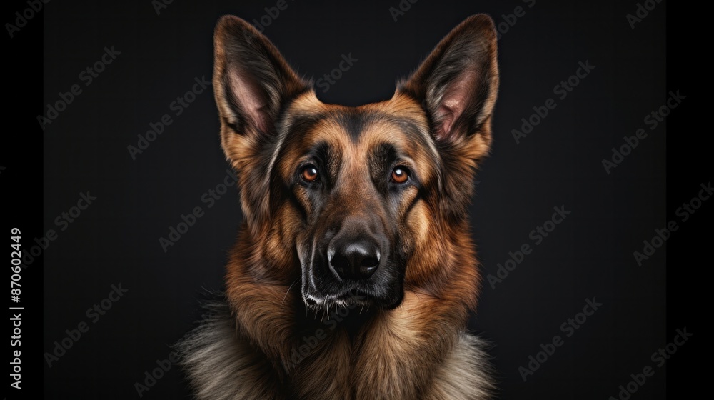 Fototapeta premium A majestic German Shepherd Dog standing proudly with its alert posture, sharp ears, and intelligent gaze.