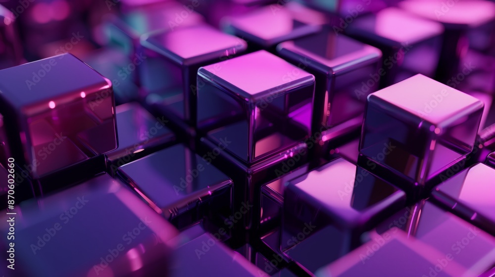 Metallic cubes with pearlescent purple color on the dark digital background. Metallic cubes with pearlescent purple color on the dark digital background.