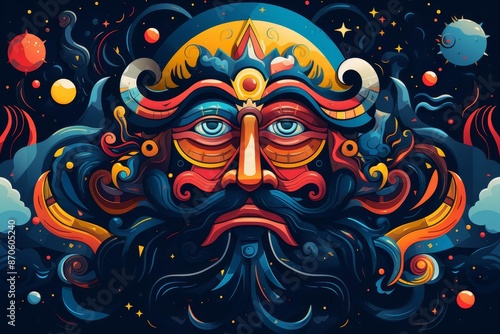 abstract mythology flat design top view legendary theme cartoon drawing vivid