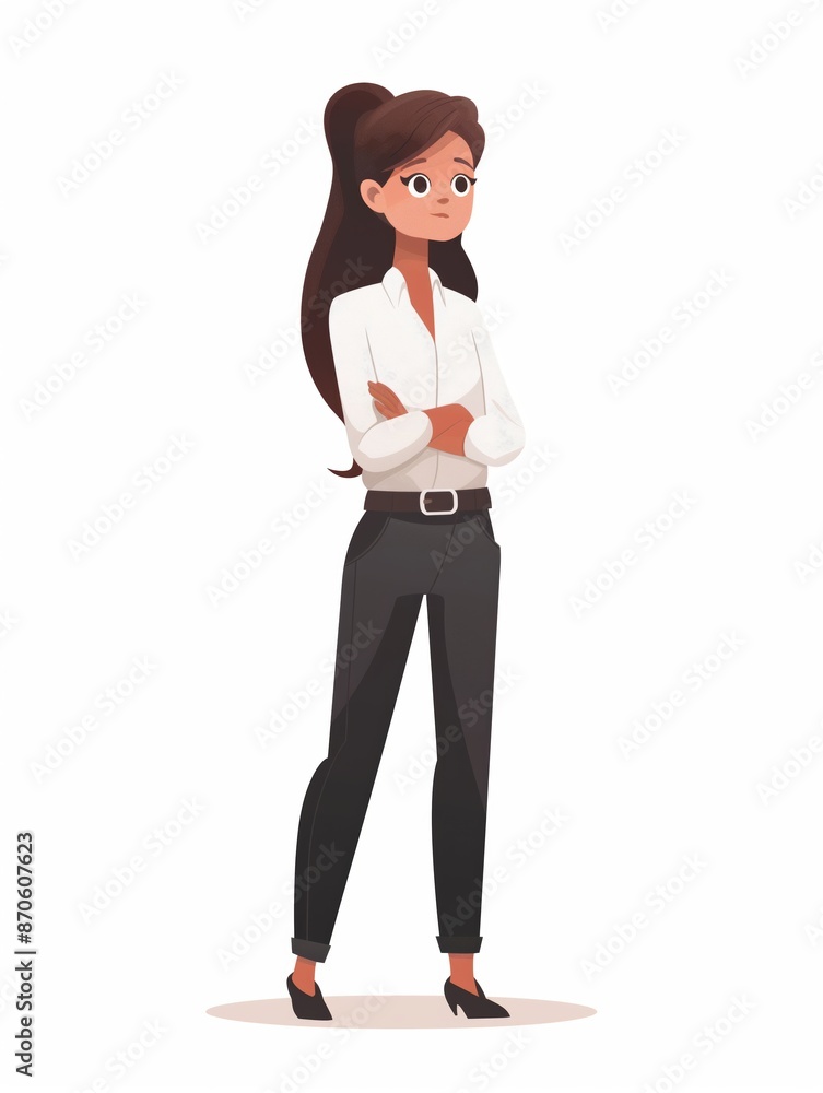 Cute manager female wearing manager uniform, Full body character, vector illustration, Clip art, management, isolated on white background