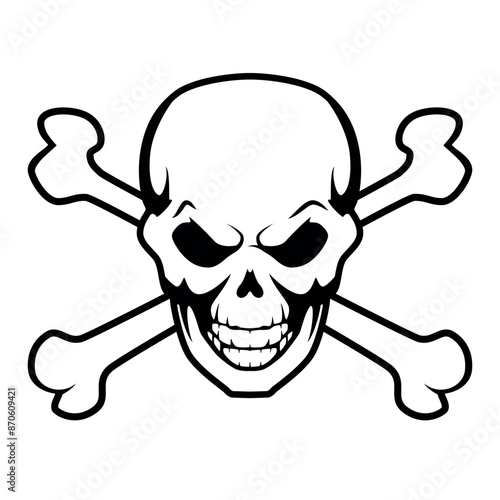 skull and crossbones, black and white vector tattoo illustration of human skull with crossed bones, isolated on white