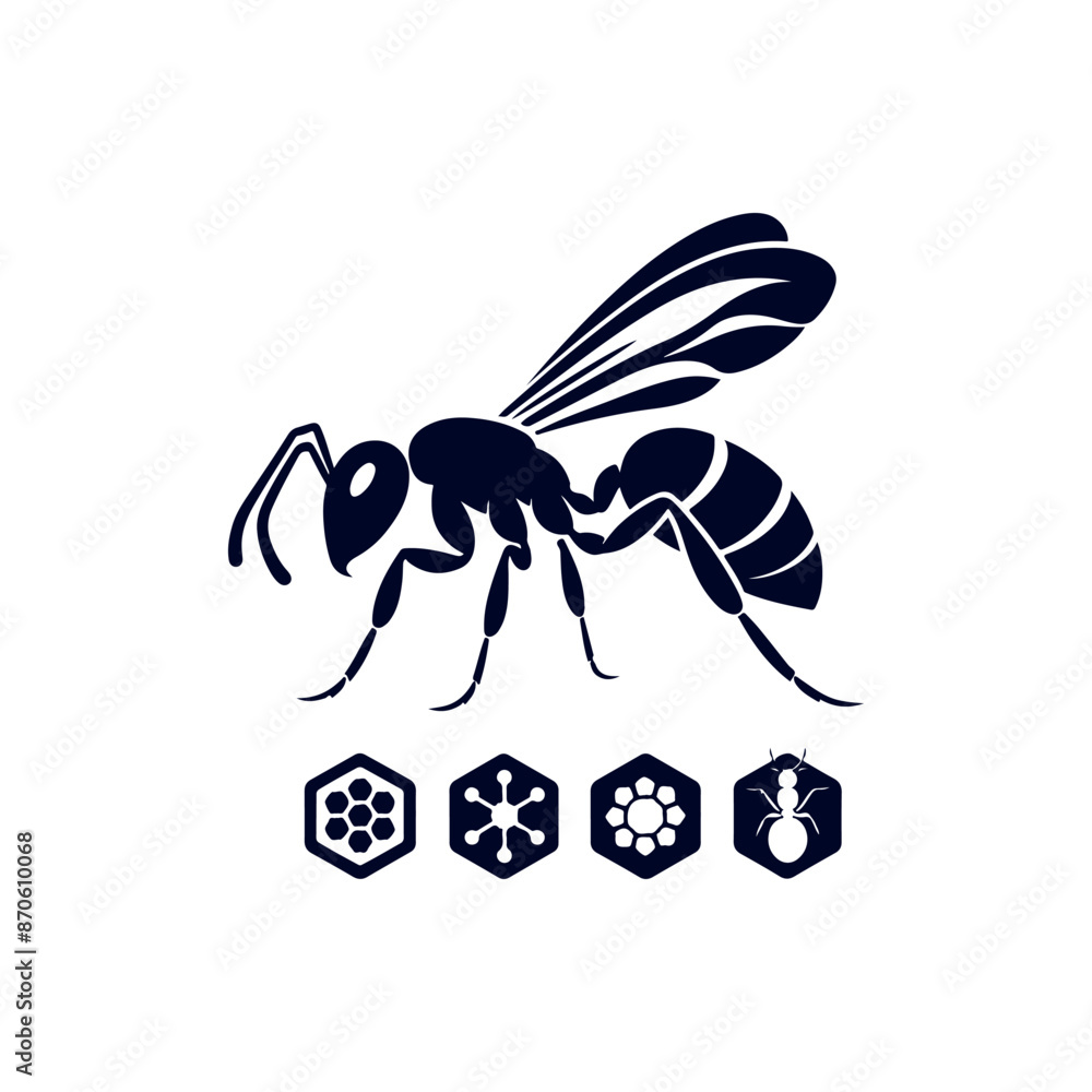 Fototapeta premium Ant black silhouette vector design illustration template
