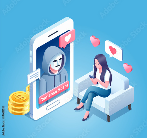 Romance Scam Isometric illustration