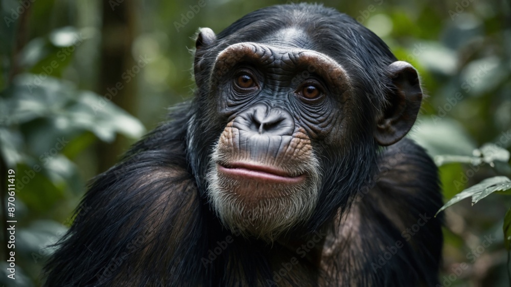 Chimpanzee in a forest, wildlife concept. Chimpanzee in a forest, wildlife concept.