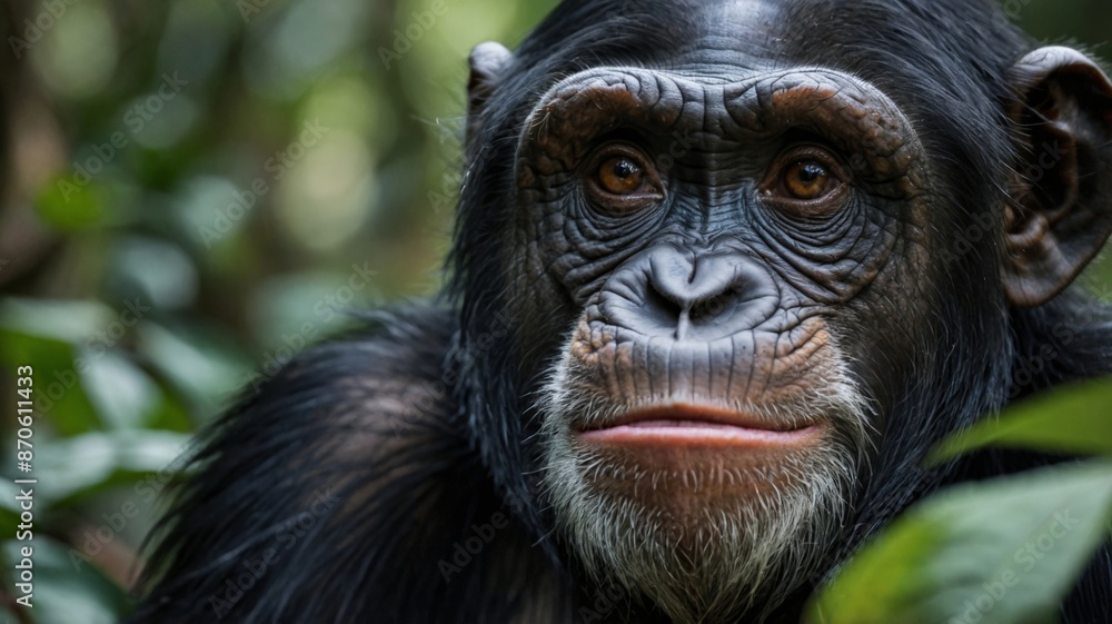 Chimpanzee in a forest, wildlife concept. Chimpanzee in a forest, wildlife concept.