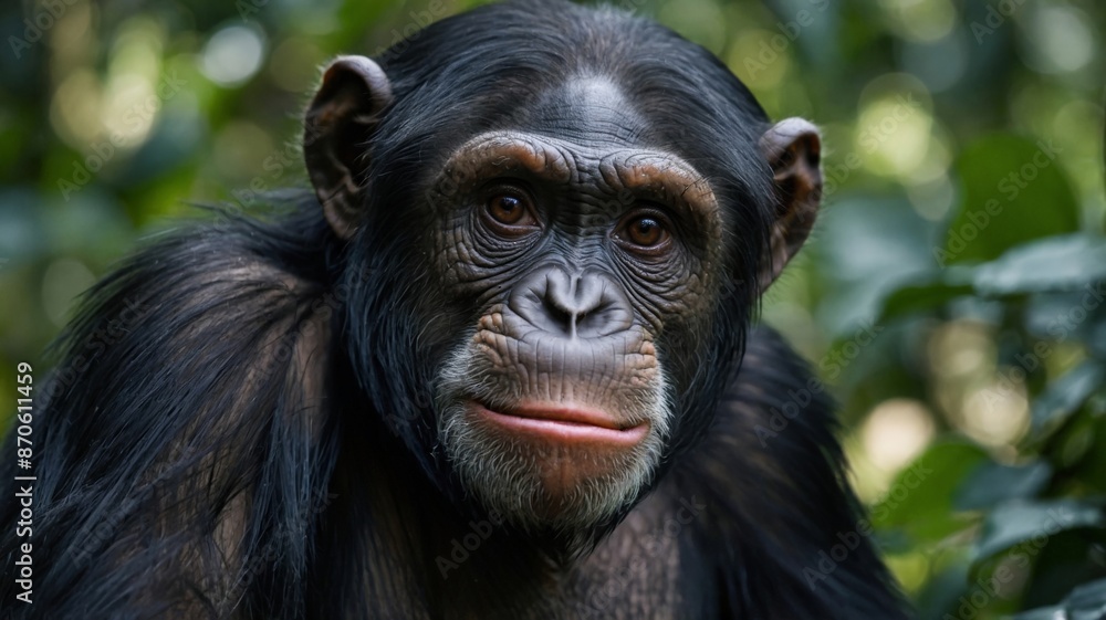 Chimpanzee in a forest, wildlife concept. Chimpanzee in a forest, wildlife concept.