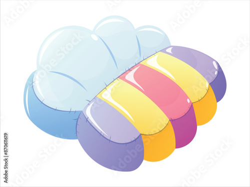 Vector isolated cartoon illustration of a children's inflatable swimming mattress in the shape of a cloud with a rainbow.