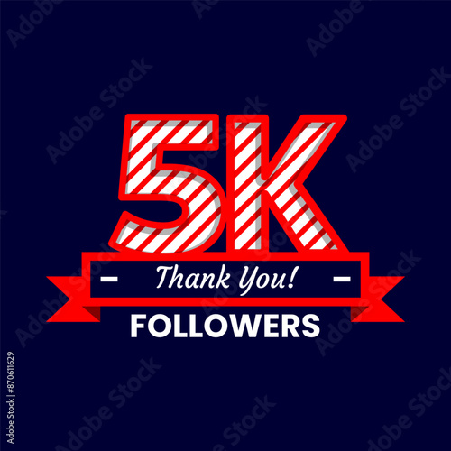 Thank You 5k Followers Banner with red and white color Decorative Elements