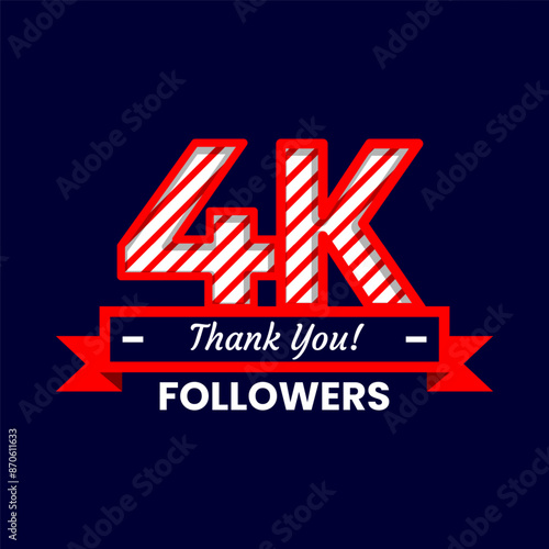 Thank You 4k Followers Banner with red and white color Decorative Elements