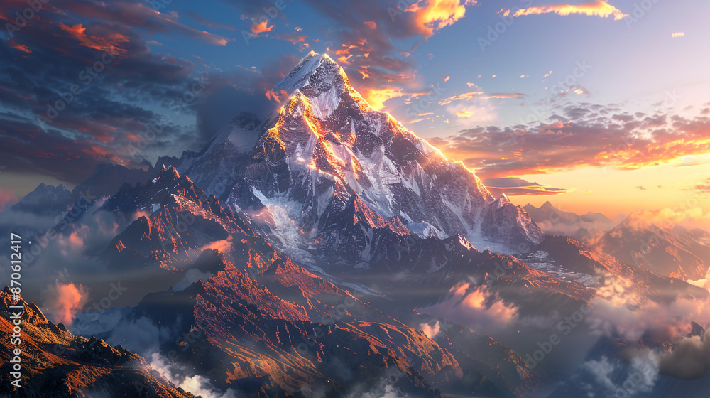 A mountain peak bathed in sunlight, with a flag planted at the summit, symbolizing accomplishment. A mountain peak bathed in sunlight, with a flag planted at the summit, symbolizing accomplishment.