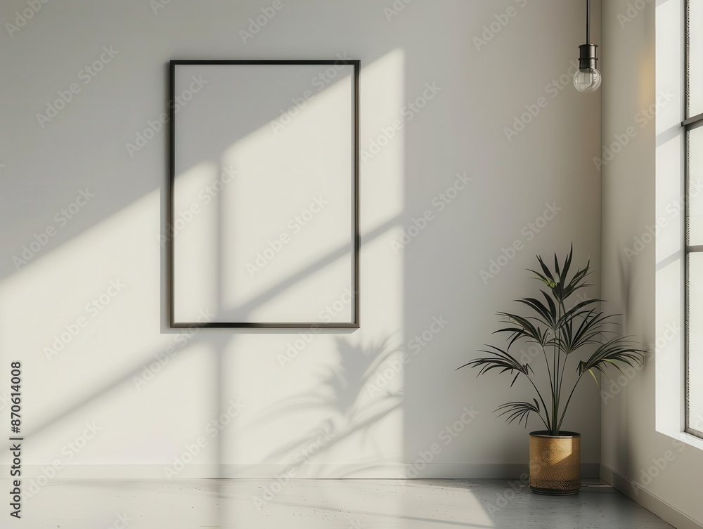 minimalist black picture frame on stark white wall dramatic lighting creating sharp shadows contemporary art gallery atmosphere sense of possibility minimalist black picture frame on stark white wall dramatic lighting creating sharp shadows contemporary art gallery atmosphere sense of possibility