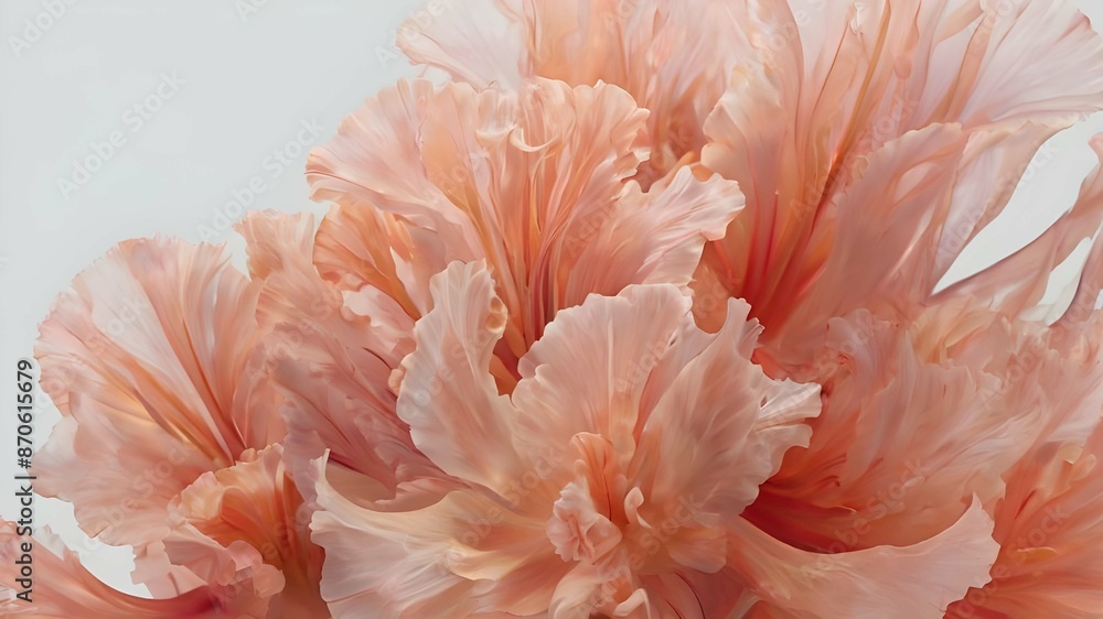 an ethereal blend of coral pink fairy flower close-up in color and soft peach abstract blooming shape, white background.Generated with AI an ethereal blend of coral pink fairy flower close-up in color and soft peach abstract blooming shape, white background.Generated with AI