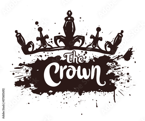 Black crown with red splashes of paint behind and below. The words The Crown are stylized and appear below the crown in a dripping font.