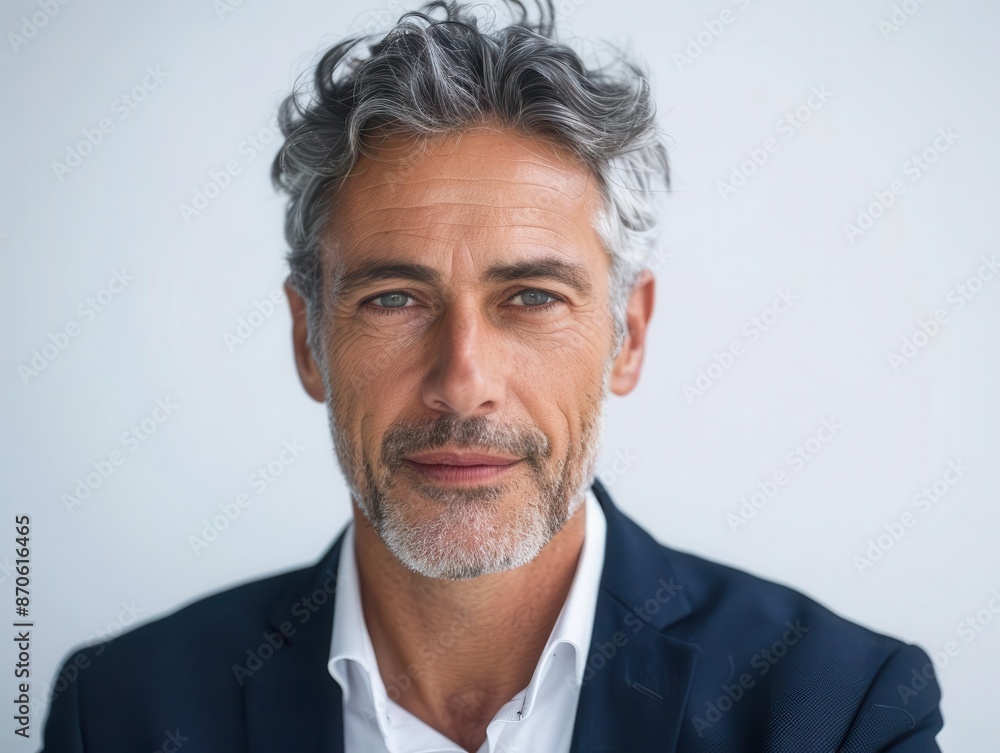 portrait of a distinguished middleaged businessman with saltandpepper hair radiating confidence and experience in a tailored suit against a clean white background portrait of a distinguished middleaged businessman with saltandpepper hair radiating confidence and experience in a tailored suit against a clean white background
