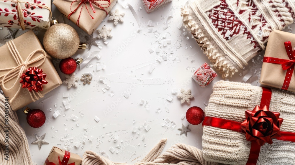 christmas concept with gifts and traditional sweater copy space christmas concept with gifts and traditional sweater copy space