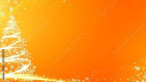 Abstract Christmas Tree on Orange Background with Snowflakes
