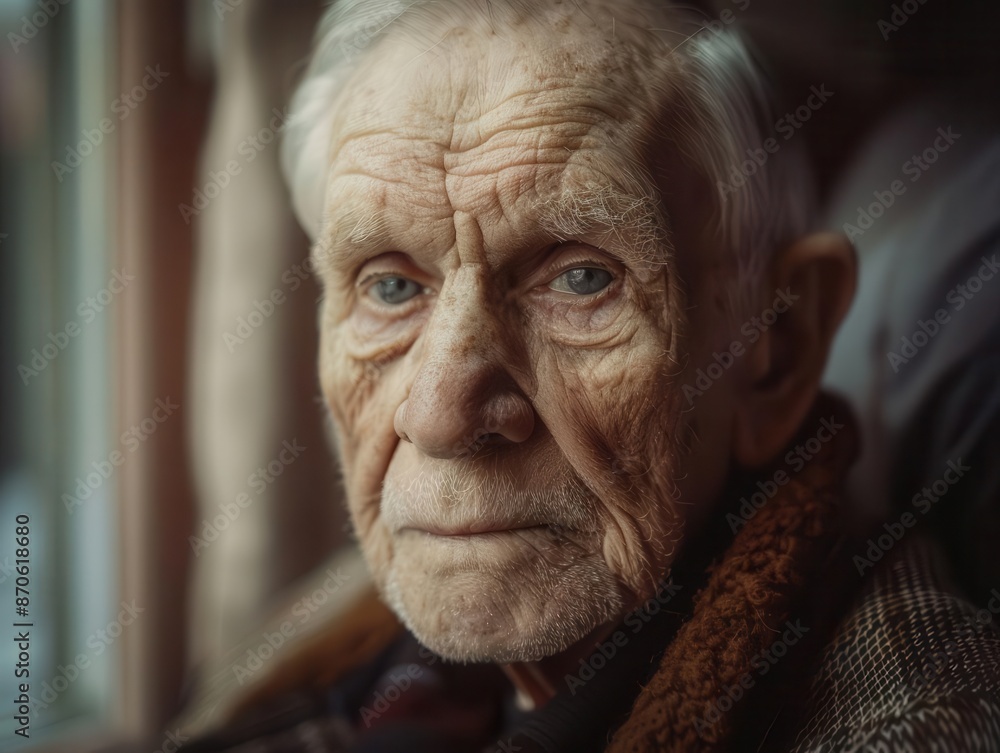 serene elderly man resting in hospice soft natural light streaming through window muted earthy tones closeup portrait capturing wrinkles and wisdom serene elderly man resting in hospice soft natural light streaming through window muted earthy tones closeup portrait capturing wrinkles and wisdom