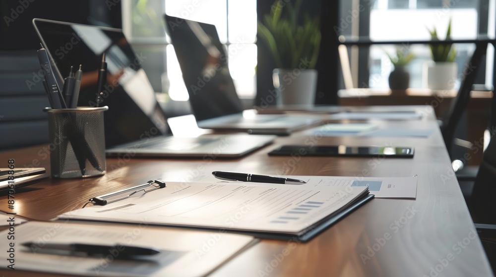 Business Plan Rests on Office Desk: Strategic Blueprint in Workplace Setting Business Plan Rests on Office Desk: Strategic Blueprint in Workplace Setting