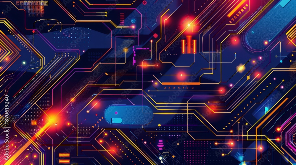 Fototapeta premium Graphic design background of tech scene