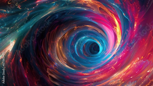 A surreal image of a black hole piercing the fabric of reality, revealing a swirling vortex of otherworldly colors.