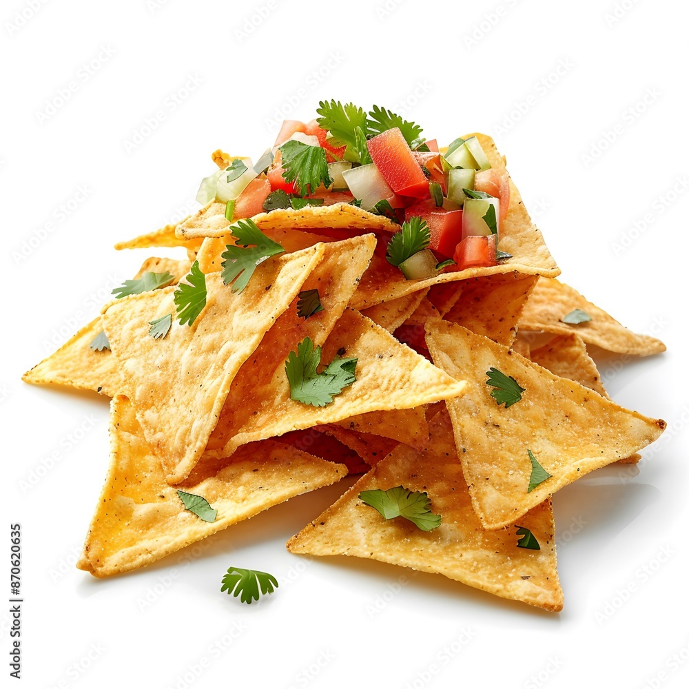 Pile of nachos with salsa and cilantro Pile of nachos with salsa and cilantro