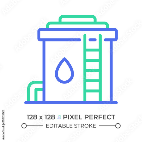 Water reservoir two color line icon. Storage tank. Municipal water system. Public utilities. Water management bicolor outline symbol. Duotone linear pictogram. Isolated illustration. Editable stroke