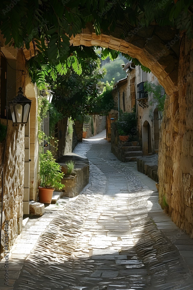 Obraz premium Cobblestone Street in a European Village