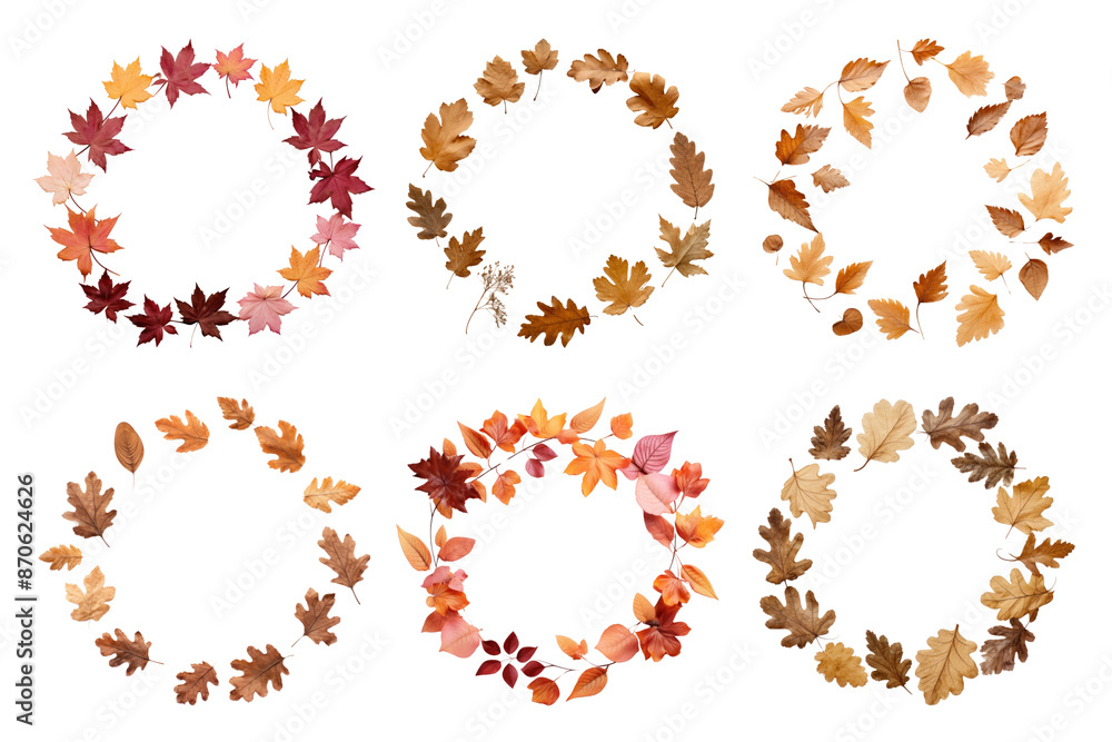 PNG Autumn leaf round frame element set, transparent background PNG Autumn leaf round frame element set, transparent background